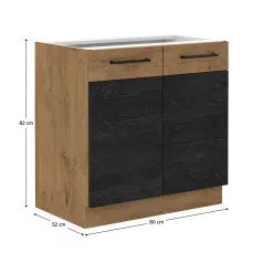   Alsószekrény, szürke matt/tölgy lancelot, VEGA 80 D 2F BB