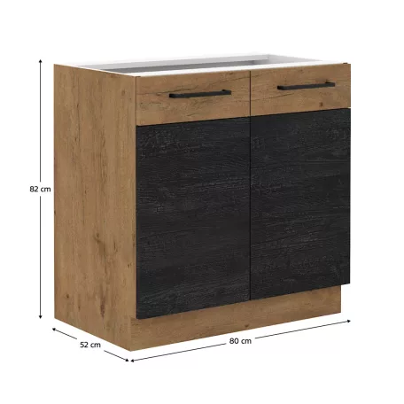 Alsószekrény, szürke matt/tölgy lancelot, VEGA 80 D 2F BB