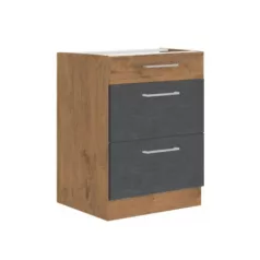   Alsószekrény, szürke matt/tölgy lancelot, VEGA 60 D 3S BB