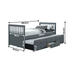 Ágy pótággyal, 90x200, szürke,  AUSTIN NEW