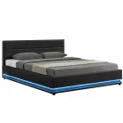 Ágy fehér világítással, ágyráccsal, fekete, 160x200, BIRGET NEW