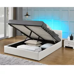   Modern francia ágy ágyráccsal, RGB LED világítással, fehér, 160x200, JADA NEW