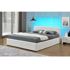   Modern francia ágy ágyráccsal RGB LED világítással, fehér, 180x200, JADA NEW