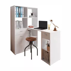 Sarok PC asztal könyvespolccal, fehér, MINESON