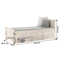 Ágy pótággyal, antik fehér, 90x200, ANTIKO