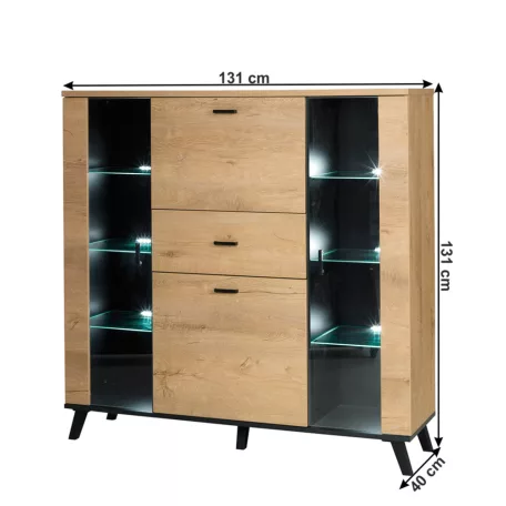 Komód, tölgyfa lefkas/fekete, SIRAN TYP 3