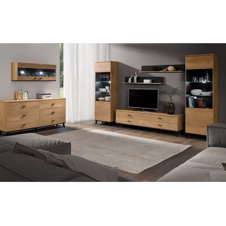 Komód, tölgyfa lefkas/fekete, SIRAN TYP 5