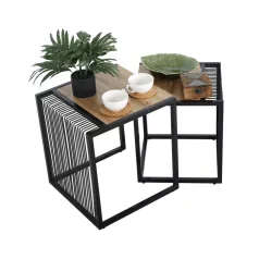 Két dohányzóasztal készlet, tölgyfa/fekete, RIMBO