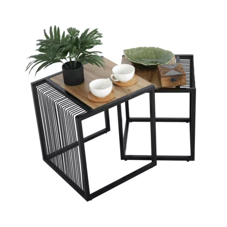 Két dohányzóasztal készlet, tölgyfa/fekete, RIMBO