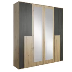   Szekrény tükörrel 2D, artisan tölgy/fekete norvég fenyő, BAFRA