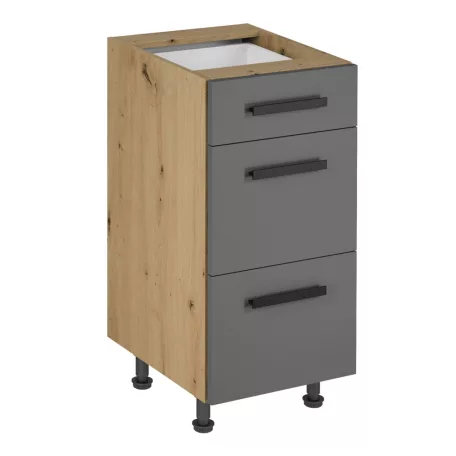 Alsó szekrény, artisan tölgy/szürke matt, fogantyúkkal, LANGEN D40S3