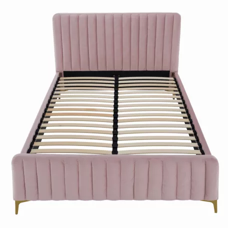 Ágy ágyráccsal, rózsaszín/ króm arany matt, 140x200, KAISA
