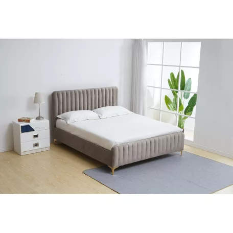 Ágy ágyráccsal, szürkésbarna Taupe/ króm arany matt, 140x200, KAISA