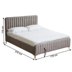   Ágy ágyráccsal, szürkésbarna Taupe/gold króm arany matt, 160x200, KAISA