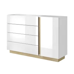   Komód D4S, fehér/grandson tölgy/fehér magas fényű, CITY