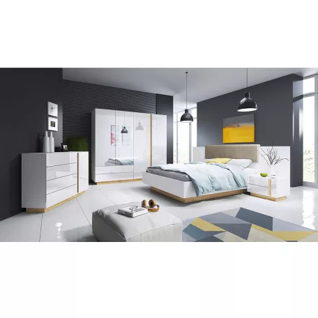 Komód D4S, fehér/grandson tölgy/fehér magas fényű, CITY