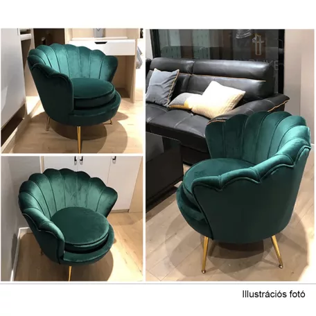 Fotel Art-deco stílusban, smaragd Velvet anyag/gold króm-arany, NOBLIN