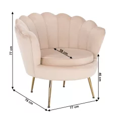   Fotel Art-deco stílusban, bézs Velvet anyag/gold chróm-arany, NOBLIN