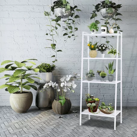 4 polcos fém polcállvány, fehér, ALDEA