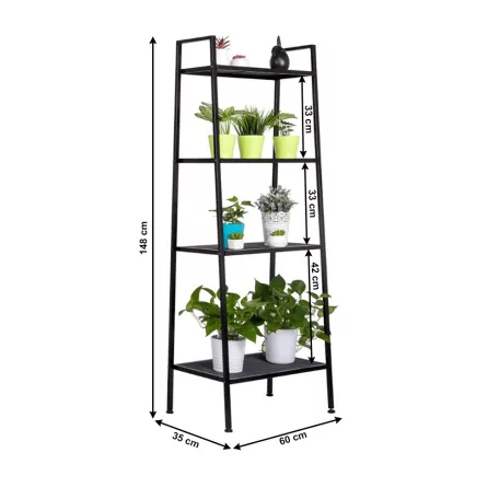 4 polcos fém polcállvány, fekete, ALDEA