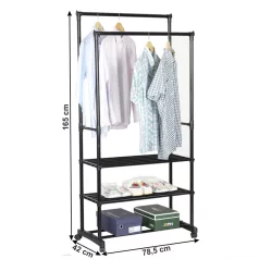 Kétsoros akasztó polcokkal, fekete, TIRUS