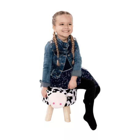 Puff kistehén alakban, Velvet anyag fehér/fekete/natúr, MOLLY