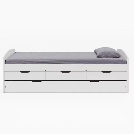 Ágy kihúzható pótággyal, fehér, tömörfa, 90x200, MARINELLA NEW