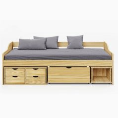   Ágy tárolóhellyel, természetes, tömörfa, 90x200, MAXI NEW