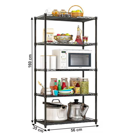 Polcállvány, 5 polcos, fekete, SUER TYP 2