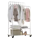 Kétsoros mozgatható akasztó, polcokkal, fehér, RAINER