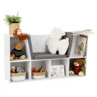 Gyerekkönyvtár ülőhellyel, fehér/barna, FERIA