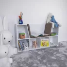 Gyerekkönyvtár ülőhellyel, fehér/barna, FERIA