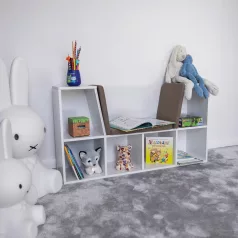 Gyerekkönyvtár ülőhellyel, fehér/barna, FERIA