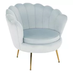   Fotel Art-deco stílusban, szürke-kék Velvet anyag/gold chróm-arany, NOBLIN