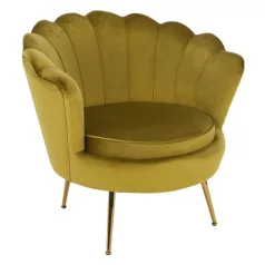   Fotel Art-deco stílusban, mustár színű Velvet anyag/gold chróm-arany, NOBLIN