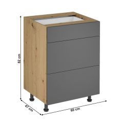 Alsó szekrény, artisan tölgy/szürke matt, LANGEN D60S3