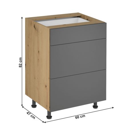 Alsó szekrény, artisan tölgy/szürke matt, LANGEN D60S3