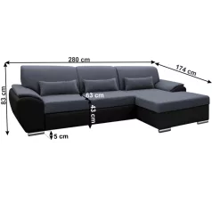   Ülőgarnitúra, fekete/sötét szürke, jobbos,  EMILY ROH MALÝ