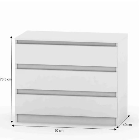 3 fiókos komód, fehér, HANY NEW  003