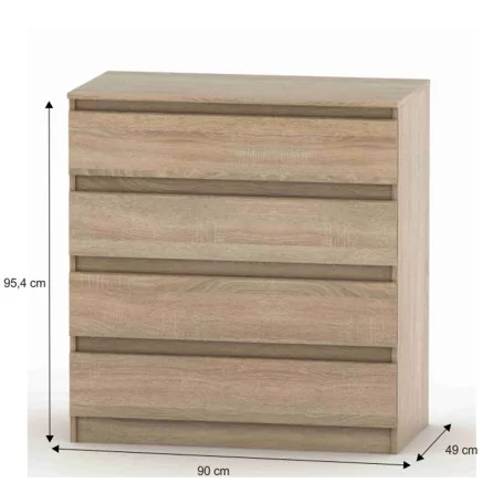 4 fiókos komód, tölgy sonoma, HANY NEW 004