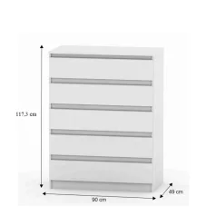 5 fiókos komód, fehér, HANY NEW 005