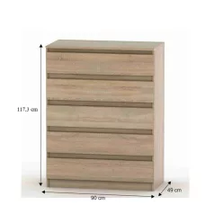 5 fiókos komód, tölgy sonoma, HANY NEW 005
