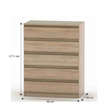 5 fiókos komód, tölgy sonoma, HANY NEW 005