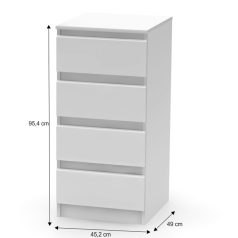 4 fiókos komód, fehér, HANY NEW 009