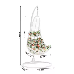 Függő fotel, fehér / mintás virágok, KALEA 2 NEW