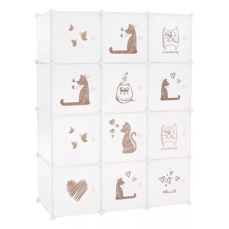 Gyerek moduláris szekrény, fehér/barna gyerek minta, KITARO