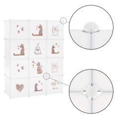   Gyerek moduláris szekrény, fehér/barna gyerek minta, KITARO