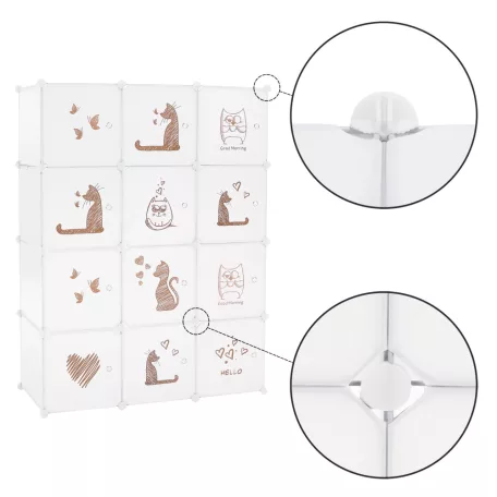 Gyerek moduláris szekrény, fehér/barna gyerek minta, KITARO