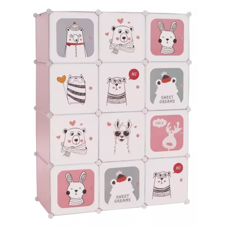 Gyerek moduláris szekrény, rózsaszín/gyerek minta, NURMI