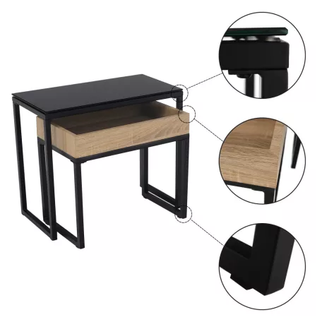Két darabos dohányzóasztal szett, tölgy/fekete, DAGOR